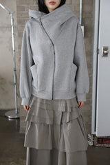 Diagonal Zipper Hood Zip-Up