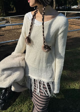 フリンジVロングニット