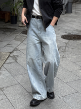 Cut line reverse denim pants