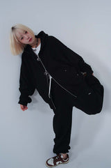 2WAY LOGO TWIST STUD HOOD ZIP-UP_BLACK