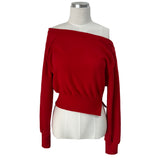 Unbalanced off-shoulder side slit brushed long sleeve sweatshirt (6 colors)