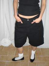 Wide cotton half pants [Black]