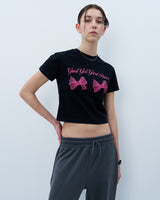TWIN RIBBON CROP TSHIRT-BLACK
