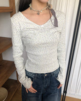 Rome Floral Ribbon V-Neck Long-Sleeve T-Shirt