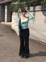 エイサン レイヤード フレア ブーツカット バンディング スカート パンツ