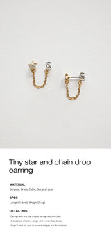 Tiny star and chain drop earring