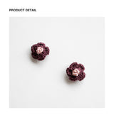 Wine and rose flower knit earring