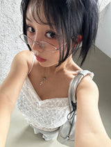 woody ribbon, lace, bustier, singlet with strap
