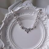 [Jo Yuri Necklace]ヘブンリークリスタルパールチョーカーネックレス - Silver Color