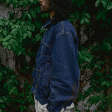 Bleach dyeing trucker jacket / Vintage indigo