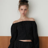Mellow Ribbon Off-Shoulder Blouse_Black