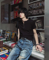 [LANARCH] Half Zip-Up Short Sleeve T-Shirt