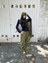 カーキ カーゴ ワイドレッグ ストレート パンツ