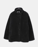 Haking High-Neck Button Sherpa Fur Loose-Fit Jumper