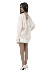 Hugging ribbon pleated skirt, White