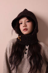 Knit Duffle Hood Scarf Balaclava Beanie