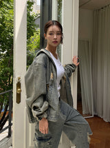 Damage Two Way Denim Hooded Jacket