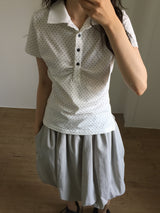 Shirring Dot Collar T-Shirt (3color)
