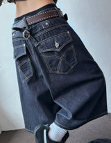 Sticky Stitch Back Cinch Denim Bermuda Shorts 2color