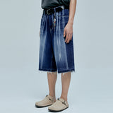 navajo pattern cut off bermuda pants indigo blue
