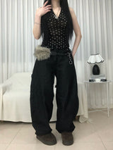 Stud Cross Wide Denim Pants