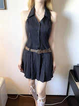 1280. Stripe halter low belt pleats mini ops