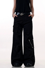 High-Street Zipper Black Cargo Pants