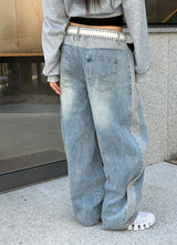 [Unisex] ヘビーデニムスウェットワイドパンツ(2color)