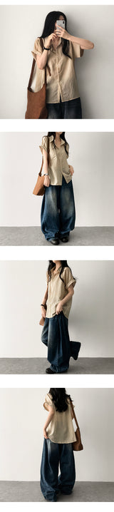 Rmin Side Pintuck Summer Long Pants Denim Wide Pants [Choose short and long]