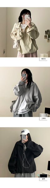 Ronnie Boxy High-Neck Slit Plain Windbreaker Jumper