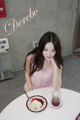 peach chiffon frill lace dress (cardigan set)
