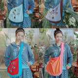 UnsocialNight original literary retro versatile カジュアル イラストプリントワンショルダークロスボディバッグ for women