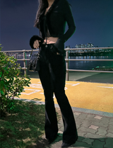 (HIP SHAPING/DATE LOOK) VELVET STRETCH DENIM LOW-RISE BOOTCUT