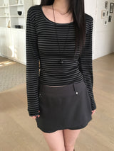 Slim U-neck stripe T