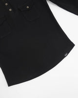 Pocket Henley Neck Ribbed Long Sleeve Black