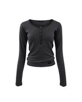 Henry Neck Long Sleeve Stripe Charcoal