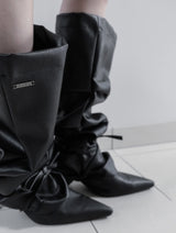 26SS★ [mnem] Croissant Leather Leg Warmers