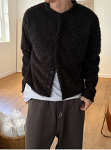 [Unisex] ヘアリークロップラウンドニットカーディガン(3color)