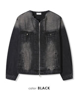 (UNISEX) No-Collar Over Denim Jacket