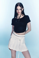Piercing Low Waist Pleated Skirt