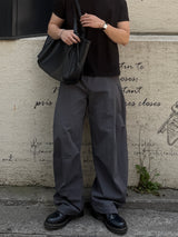 Unbalanced pintuck cotton pants