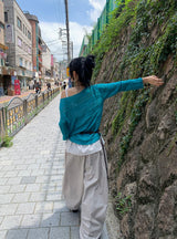 Libya Loose-Fit Boat Neck See-Through Knit