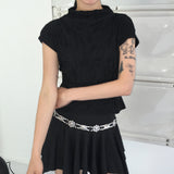 Ether half-neck shirring pleated tank top blouse