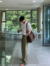 ノーメイスバックバンディングツータックリネンワイドパンツ