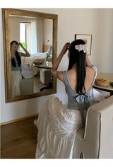 Blue Check Backless Ribbon Sleeveless Tee