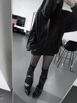 パッチ レザー レッグウォーマー
