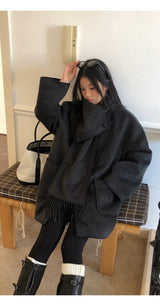 Charcoal quilted round muffler jacket