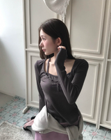 エルバースリムレイヤーボタンTシャツ