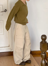 Snap Button Cotton D Ring Wide Pants (3color)