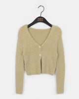 Lupun Angora fur slit button V-neck cardigan